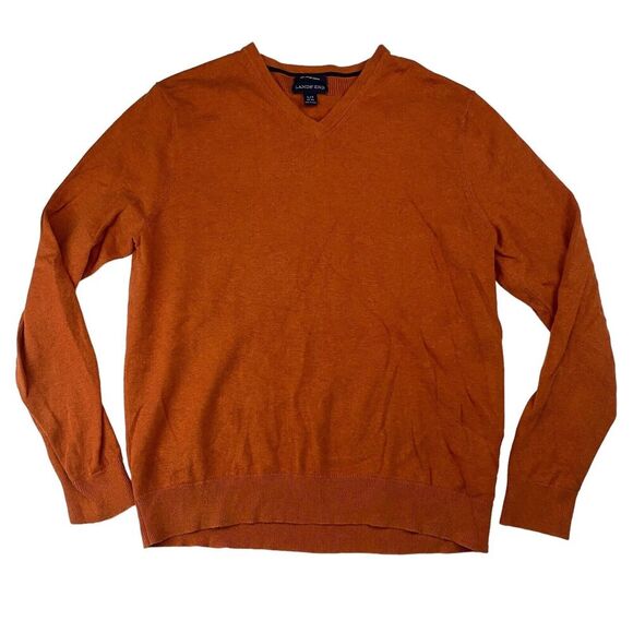 Lands End 100% Supima Cotton Orange V-Neck Sweater Sz LT Large Tall Long Sleeve - Picture 1 of 9